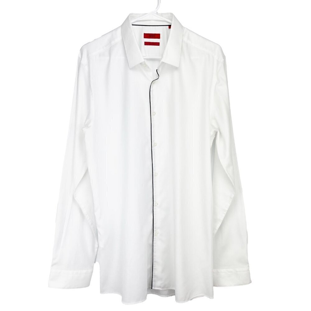 HUGO BOSS HUGO Esmo Extra Slim Fit Contrast Placket White Shirt Size US 17.5‎